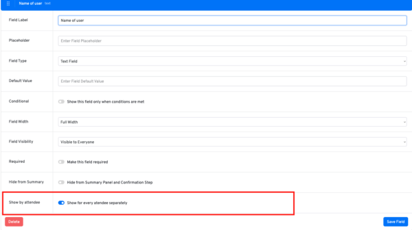 Custom fields per attendee